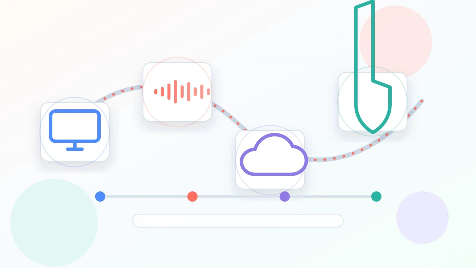音声入力アプリを用途別に選ぶ判断軸を、端末、言語、プライバシー、チーム利用の抽象アイコンで整理したイメージ
